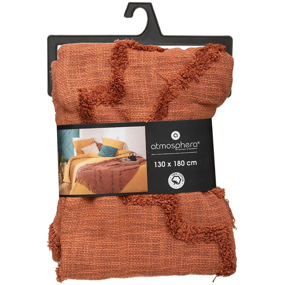 Jeté de lit Inca en coton tufté - terracotta 130x180 cm - Atmosphera