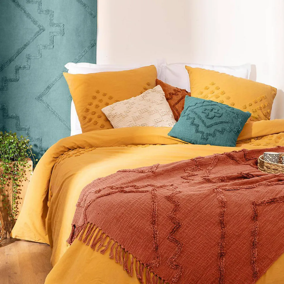 Jeté de lit Inca en coton tufté - terracotta 130x180 cm - Atmosphera