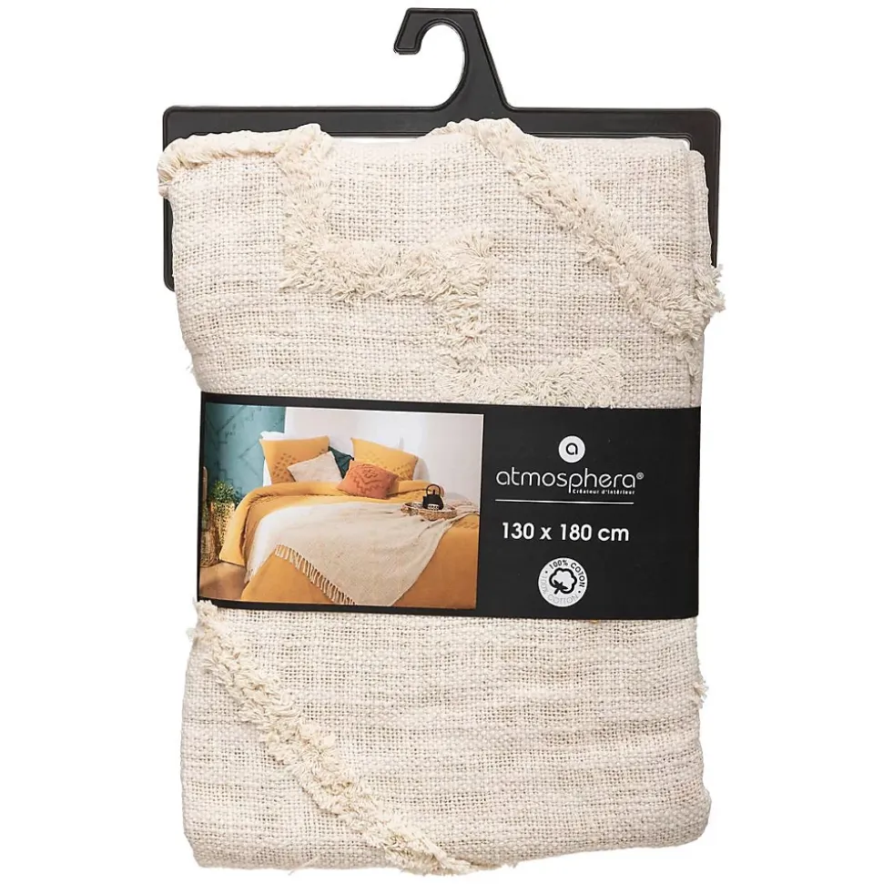 Jeté de lit Inca en coton tufté - ivoire 130x180 cm - Atmosphera