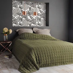 Jeté de lit matelassé et uni (230x250 cm - Vert foncé)