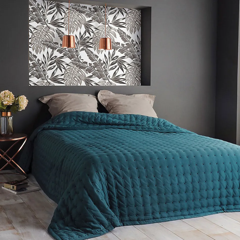 Jeté de lit matelassé et uni (230x250 cm - Bleu)