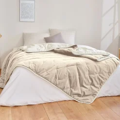 Jeté de lit réversible en velours et microfibre (150x200 cm - Ivoire)