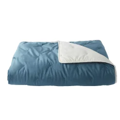 Jeté de lit réversible en velours et microfibre (150x200 cm - Bleu Paon)