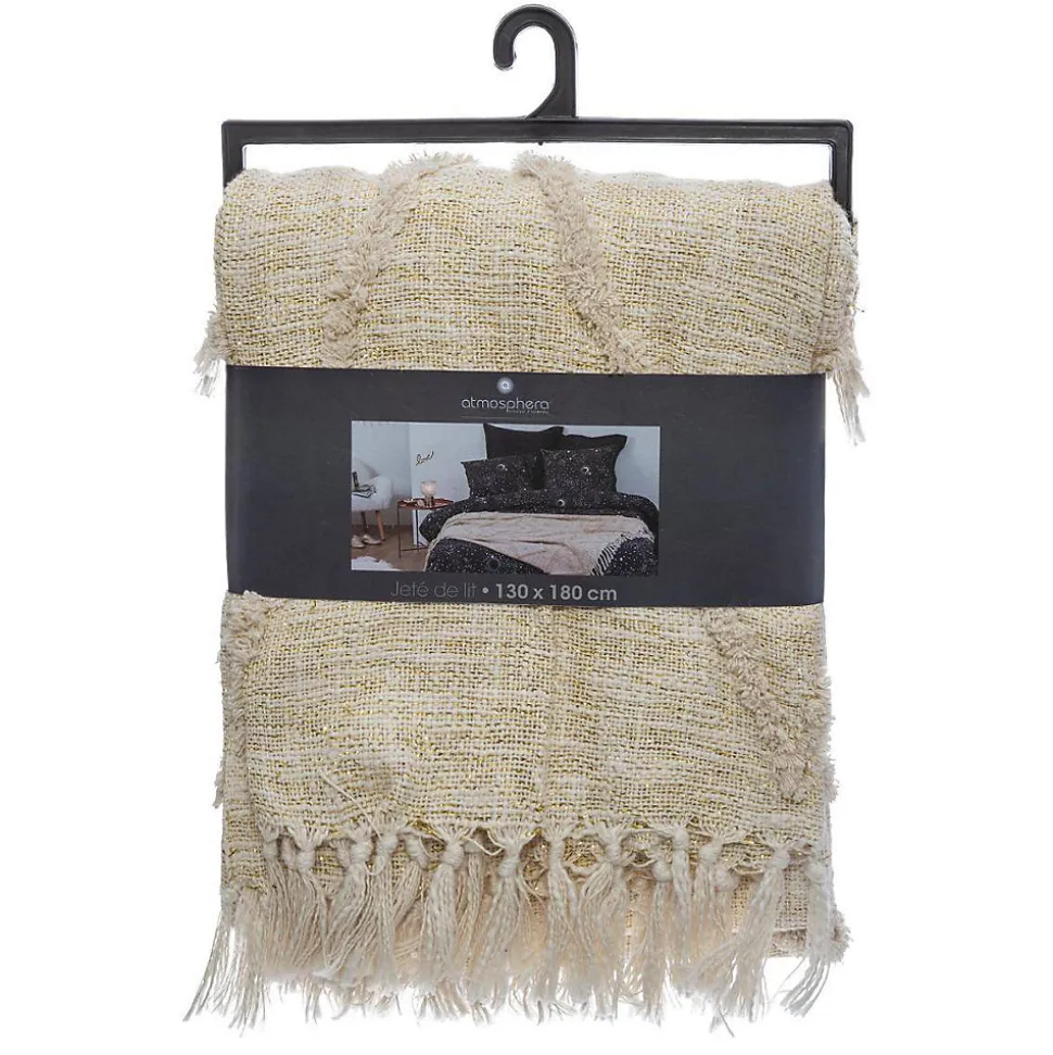 Jeté de lit Shine en coton & lurex - ivoire 130x180 cm - Atmosphera
