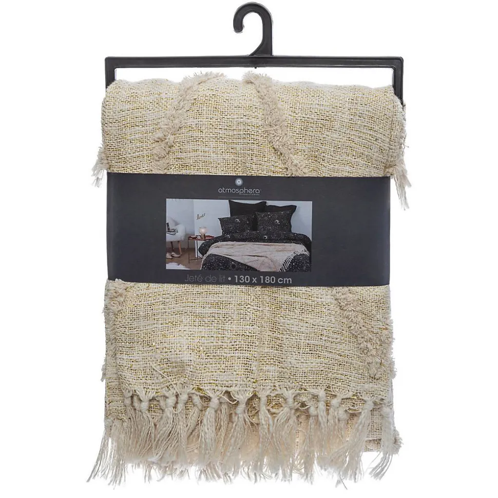 Jeté de lit Shine en coton & lurex - ivoire 130x180 cm - Atmosphera
