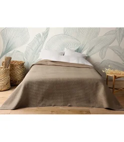 Jeté de lit uni 100% polyester "Hawai" - 250x260cm - Taupe