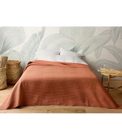 Jeté de lit uni 100% polyester "Hawai" - 180x240cm - Terre cuite