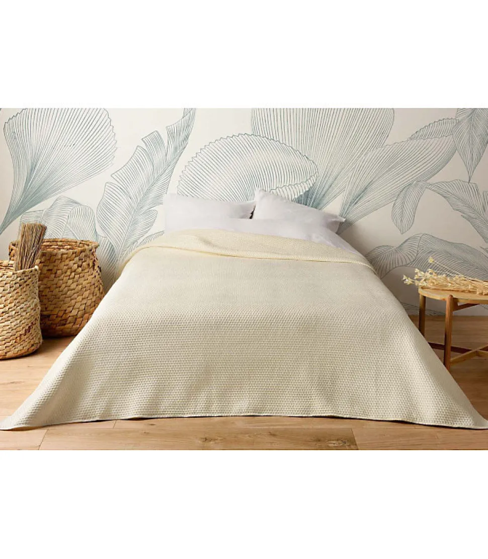 Jeté de lit uni 100% polyester "Hawai" - 230x250cm - Ivoire