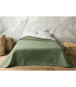Jeté de lit uni 100% polyester "Hawai" - 230x250cm - Vert kaki