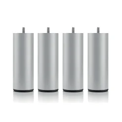 Jeu de pieds de lit cylindriques en métal Gris Hauteur 16 cm (lot de 4)