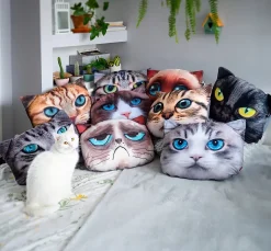 KADAX Coussin à motif imprimé mascotte chat 30x45 cm