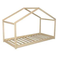 KOALA Lit cabane enfant avec tiroir - Bois pin massif - Naturel - Sommier inlcus - 90x190cm