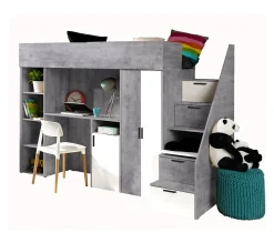 KONKRET 14 Lit superposé 247/165/120 (béton/blanc)