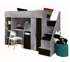 KONKRET 14 Lit superposé 247/165/120 (béton/noir)