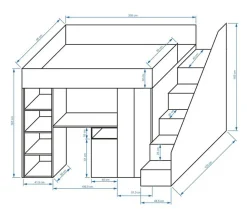 KONKRET 14 Lit superposé 247/165/120 (béton/noir)