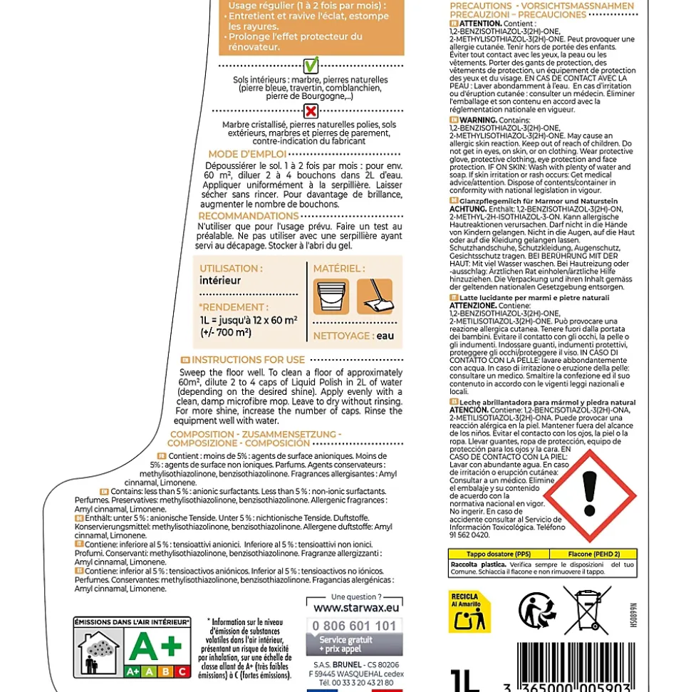 Lait brillant 2 en 1 marbre et pierres naturelles Starwax 1L