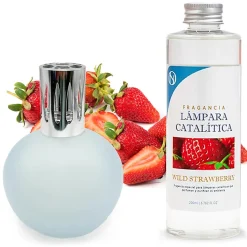 Lampe catalytique Bleu Gris Mat + Arôme Wild Strawberry 200ml - Élimine mauvaises odeurs, parfume et améliore la qualité de l'air