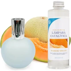 Lampe catalytique Bleu Gris Mat + Arôme Waikiki Melon 200 ml - Élimine mauvaises odeurs, parfume et améliore la qualité de l'air