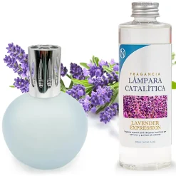 Lampe catalytique Bleu-Gris Mat + Parfum Lavender Expression 500ml. Élimine mauvaises odeurs, parfume et améliore qualité de air