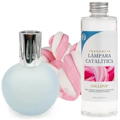Lampe catalytique Bleu-Gris Mat + Parfum Lollipop 500 ml - Élimine les mauvaises odeurs, parfume et améliore la qualité de l'air