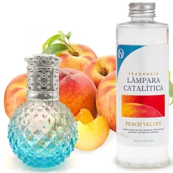Lampe catalytique Blue Diamonds + Parfum Peach Velvet 200 ml - Élimine mauvaises odeurs, parfume et améliore la qualité de l'air