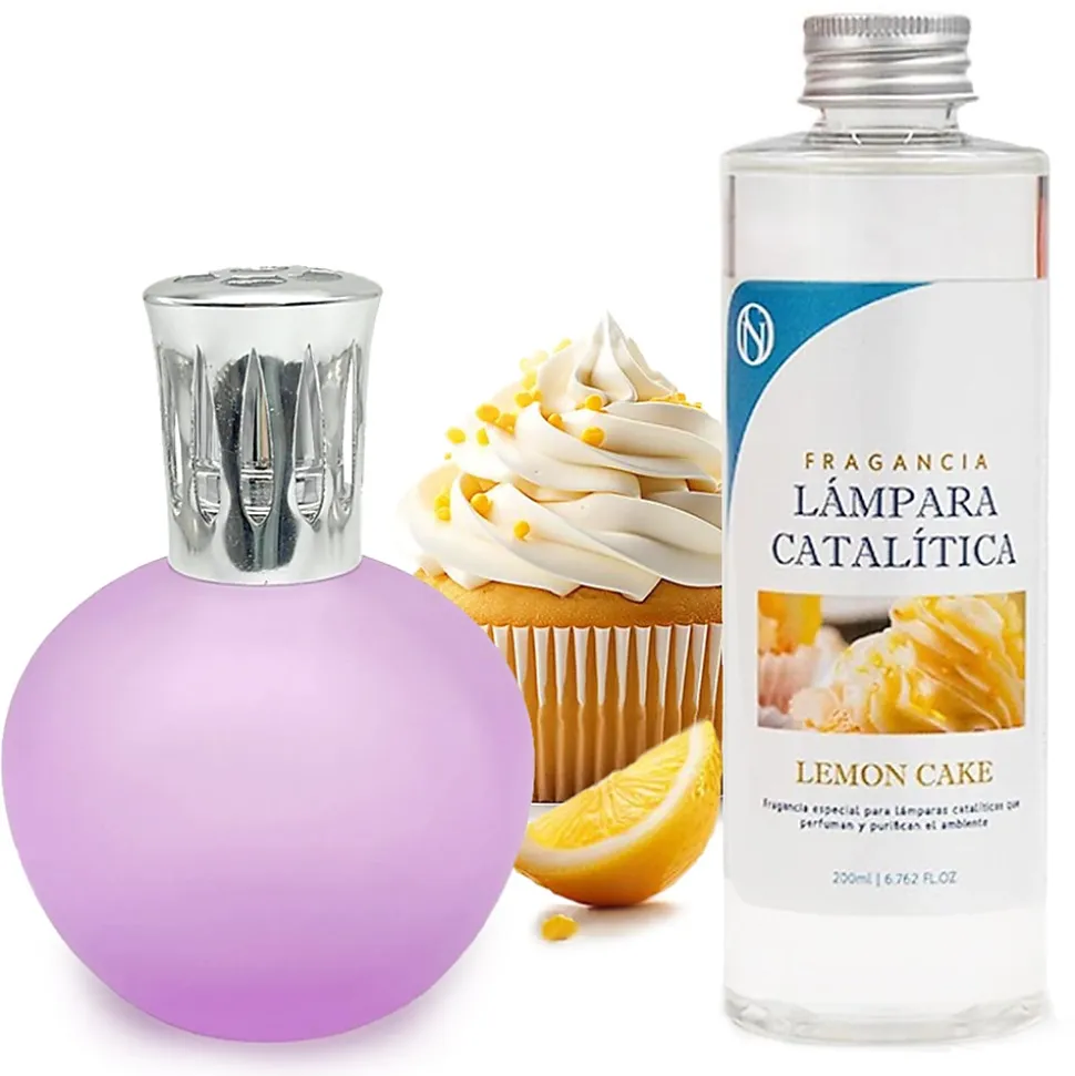 Lampe catalytique Fuchsia Mat + Parfum Lemon Cake 500 ml - Élimine les mauvaises odeurs, parfume et améliore la qualité de l'air
