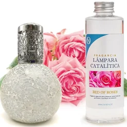 Lampe catalytique Mosaïque Blanc + Parfum Bed of Roses 200 ml - Élimine mauvaises odeurs, parfume et améliore la qualité de l'air
