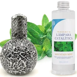 Lampe catalytique Mosaïque Noir + Parfum Mountain Mint 200 ml - Élimine mauvaises odeurs, parfume et améliore qualité de l'air
