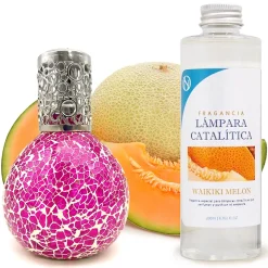 Lampe catalytique Mosaïque Fuchsia + Parfum Waikiki Melon 500 ml - Élimine mauvaises odeurs, parfume et améliore qualité de l'air