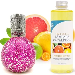 Lampe catalytique Mosaïque Fuchsia + Parfum Winter Citrus 200 ml - Élimine mauvaises odeurs, parfume et améliore qualité de l'air