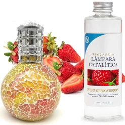 Lampe catalytique Mosaïque Bicolore + Arôme Wild Strawberry 200ml. Élimine mauvaises odeurs, parfume et améliore qualité de l'air