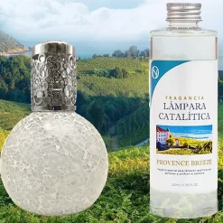 Lampe catalytique Mosaïque Blanc + Arôme Provence Breeze 500 ml - Élimine mauvaises odeurs, parfume et améliore qualité de l'air