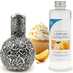 Lampe catalytique Mosaïque Noir + Parfum Lemon Cake 200 ml - Élimine les mauvaises odeurs, parfume et améliore la qualité de l'air