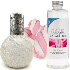 Lampe catalytique Mosaïque Blanc + Parfum Lollipop 200 ml - Élimine les mauvaises odeurs, parfume et améliore la qualité de l'air