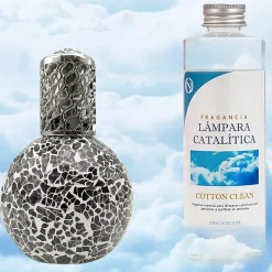 Lampe catalytique Mosaïque Noir + Parfum Cotton Clean 500 ml - Élimine mauvaises odeurs, parfume et améliore la qualité de l'air