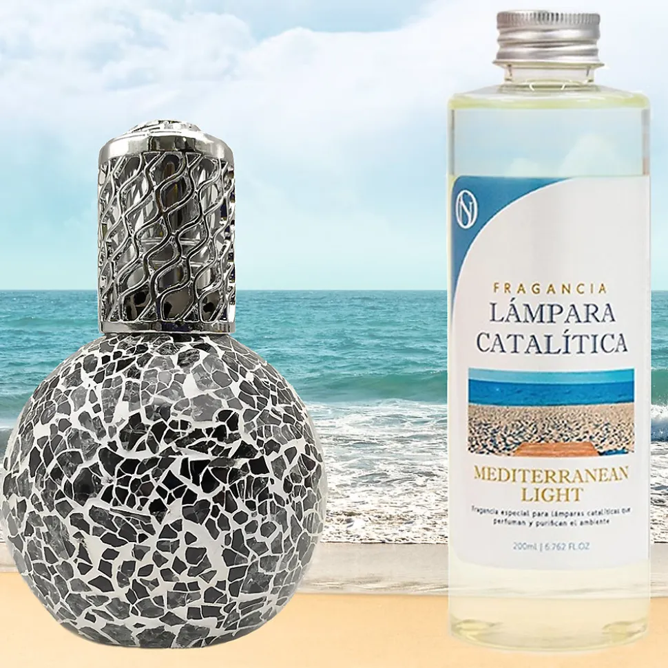 Lampe catalytique Mosaïque Noir + Mediterranean Light 200 ml - Élimine mauvaises odeurs, parfume et améliore qualité de l'air