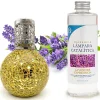 Lampe catalytique Mosaïque Doré + Parfum Lavender Expression 500ml. Élimine mauvaises odeurs, parfume et améliore qualité de l'air