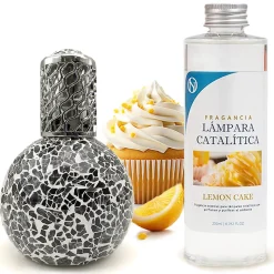 Lampe catalytique Mosaïque Noir + Parfum Lemon Cake 500 ml - Élimine les mauvaises odeurs, parfume et améliore la qualité de l'air