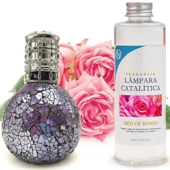 Lampe catalytique Mosaïque de minuit + Parfum Bed of Roses 500 ml - Élimine mauvaises odeurs, parfume et améliore qualité de l'air