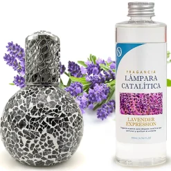 Lampe catalytique Mosaïque Noir + Parfum Lavender Expression 200ml. Élimine mauvaises odeurs, parfume et améliore qualité de l'air