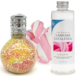 Lampe catalytique Mosaïque Bicolore + Parfum Lollipop 500 ml - Élimine mauvaises odeurs, parfume et améliore qualité de l'air