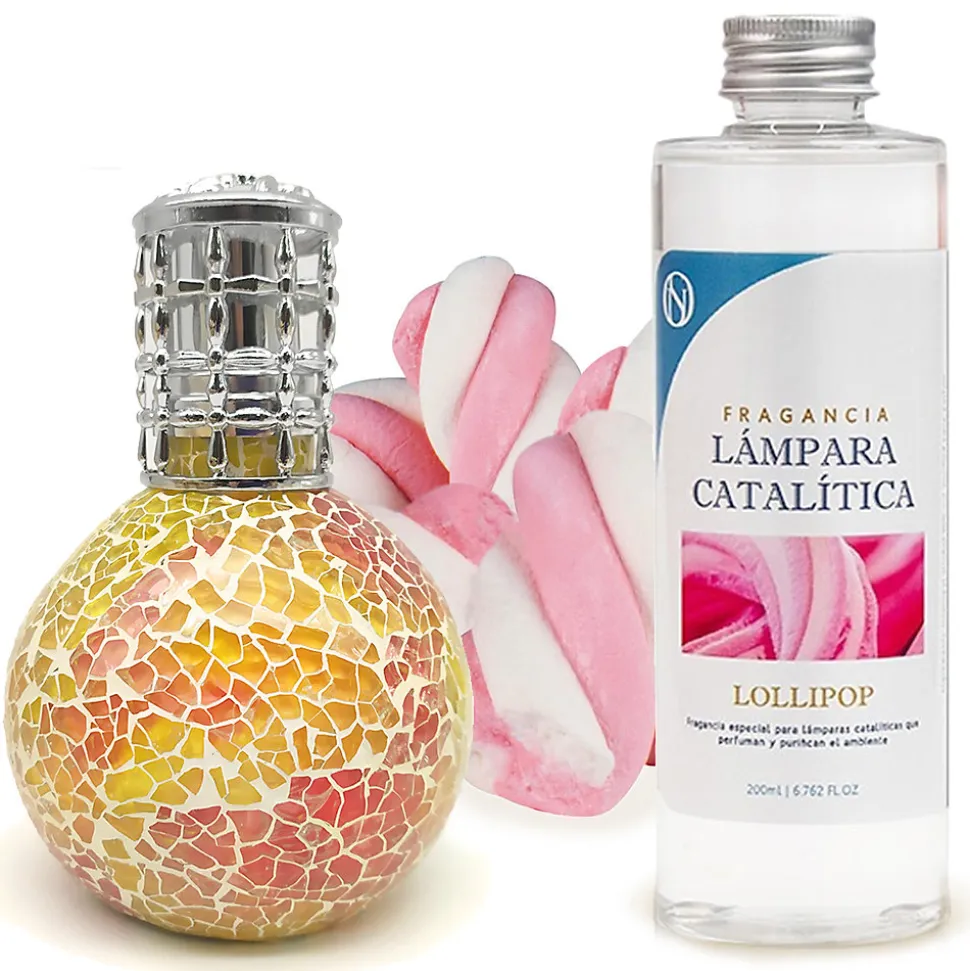 Lampe catalytique Mosaïque Bicolore + Parfum Lollipop 500 ml - Élimine mauvaises odeurs, parfume et améliore qualité de l'air