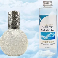 Lampe catalytique Mosaïque Blanc + Parfum Cotton Clean 500 ml - Élimine mauvaises odeurs, parfume et améliore la qualité de l'air
