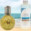 Lampe catalytique Mosaïque Doré + Parfum Mediterranean Light 500ml. Élimine mauvaises odeurs, parfume et améliore qualité de l'air