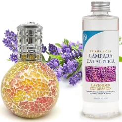 Lampe catalytique Mosaïque Bicolore + Lavender Expression 500 ml - Élimine mauvaises odeurs, parfume et améliore qualité de l'air