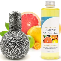 Lampe catalytique Mosaïque Noir + Parfum Winter Citrus 500 ml - Élimine mauvaises odeurs, parfume et améliore qualité de l'air