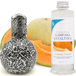 Lampe catalytique Mosaïque Noir + Parfum Waikiki Melon 200 ml - Élimine mauvaises odeurs, parfume et améliore la qualité de l'air