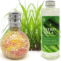 Lampe catalytique Mosaïque Bicolore + Parfum Citronnelle 500 ml - Élimine mauvaises odeurs, parfume et améliore qualité de l'air