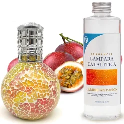 Lampe catalytique Mosaïque Bicolore + Parfum Caribbean Passion 200 ml. Élimine mauvaise odeur, parfume et améliore qualité de air