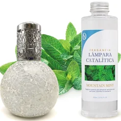 Lampe catalytique Mosaïque Blanc + Arôme Mountain Mint 200 ml - Élimine mauvaises odeurs, parfume et améliore la qualité de l'air